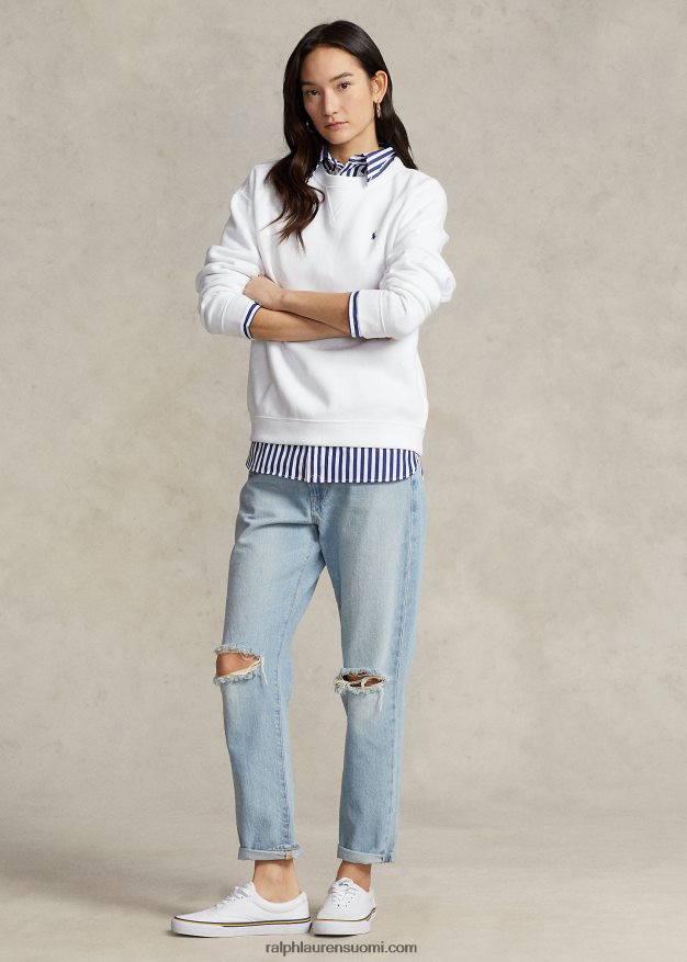 Ralph Lauren naiset fleece-neulepusero pyöreäkaula-aukolla 0Z24ZR9094 valkoinen