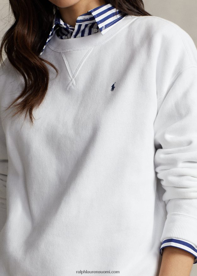 Ralph Lauren naiset fleece-neulepusero pyöreäkaula-aukolla 0Z24ZR9094 valkoinen