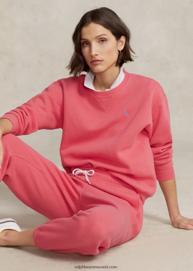 Ralph Lauren naiset fleece-neulepusero pyöreäkaula-aukolla 0Z24ZR9095 rubiinikoralli