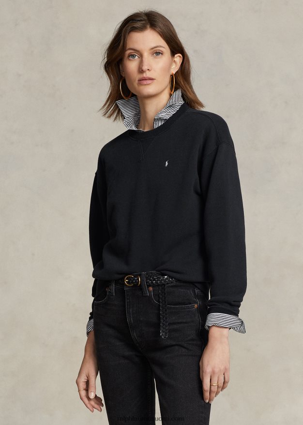 Ralph Lauren naiset fleece-neulepusero pyöreäkaula-aukolla 0Z24ZR9100 musta