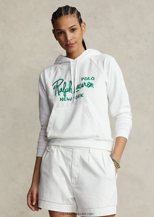 Ralph Lauren naiset kutistetulla mallilla brodeerattu logohuppari 0Z24ZR2970 valkoinen