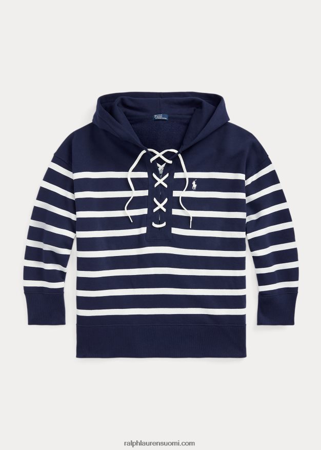 Ralph Lauren naiset raidallinen nauhallinen fleecepusero 0Z24ZR3044 newport laivasto/valkoinen