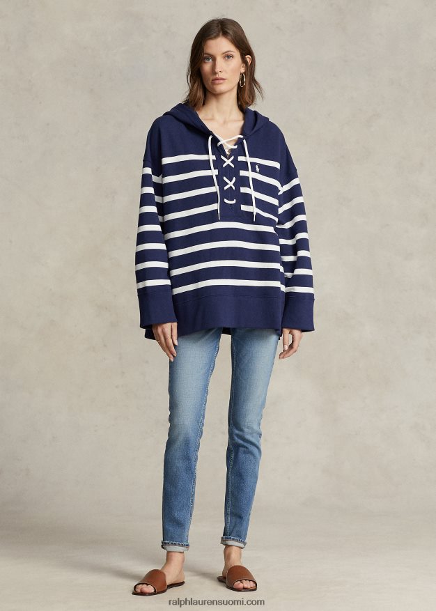 Ralph Lauren naiset raidallinen nauhallinen fleecepusero 0Z24ZR3044 newport laivasto/valkoinen