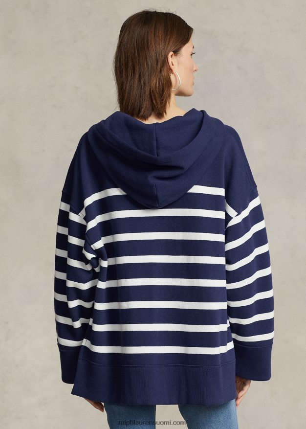 Ralph Lauren naiset raidallinen nauhallinen fleecepusero 0Z24ZR3044 newport laivasto/valkoinen