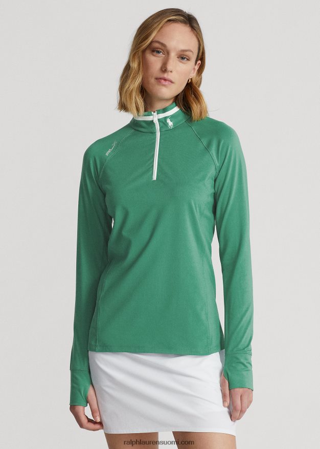 Ralph Lauren naiset stretch-jersey-neljännesvetoketjupusero 0Z24ZR9409 lautanvihreä/keraaminen valkoinen