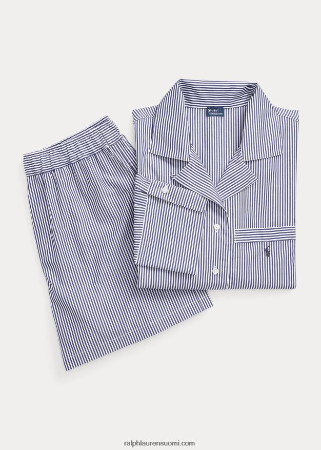 Ralph Lauren naiset crop toppi & boxer popliini pyjamasetti 0Z24ZR3009 laivasto raita