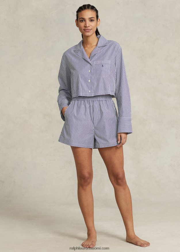 Ralph Lauren naiset crop toppi & boxer popliini pyjamasetti 0Z24ZR3009 laivasto raita
