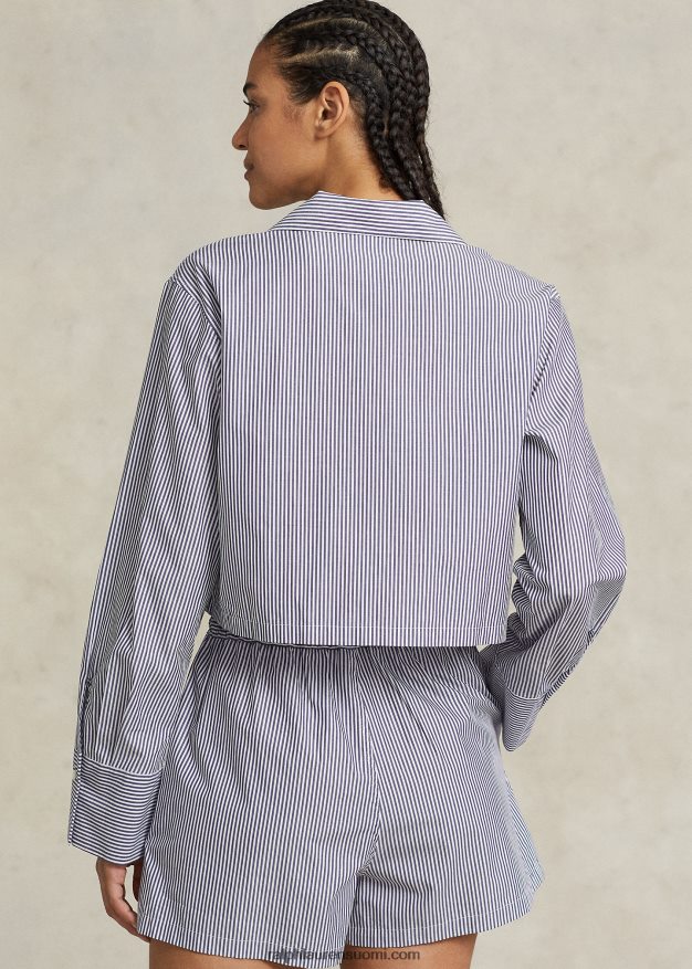 Ralph Lauren naiset crop toppi & boxer popliini pyjamasetti 0Z24ZR3009 laivasto raita