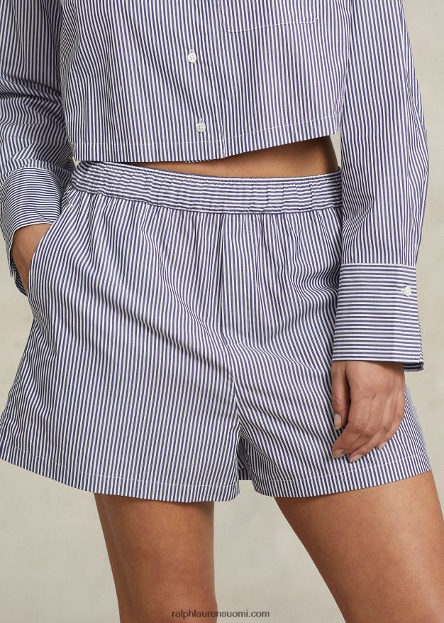 Ralph Lauren naiset crop toppi & boxer popliini pyjamasetti 0Z24ZR3009 laivasto raita
