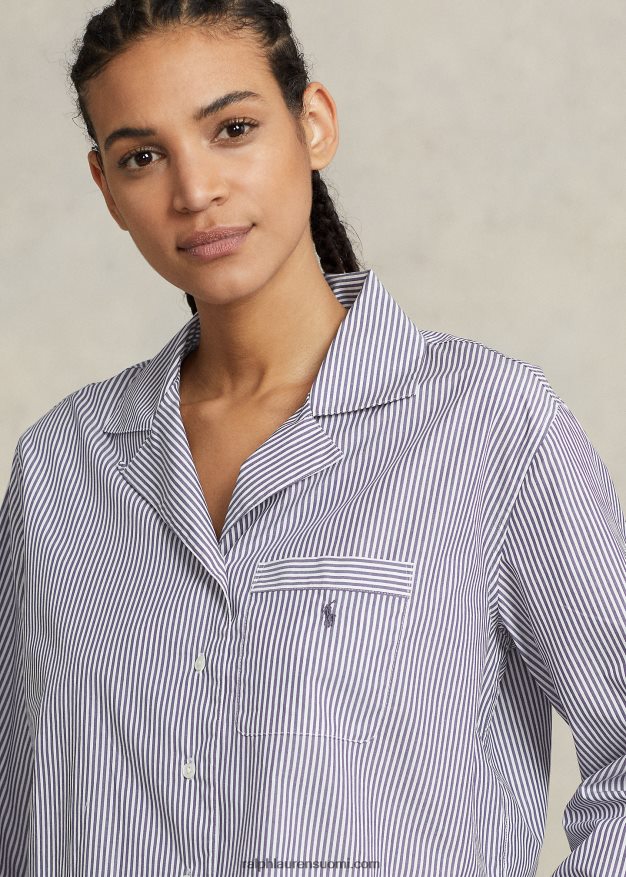 Ralph Lauren naiset crop toppi & boxer popliini pyjamasetti 0Z24ZR3009 laivasto raita