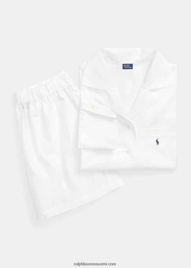 Ralph Lauren naiset crop toppi & boxer popliini pyjamasetti 0Z24ZR3015 valkoinen pilvi