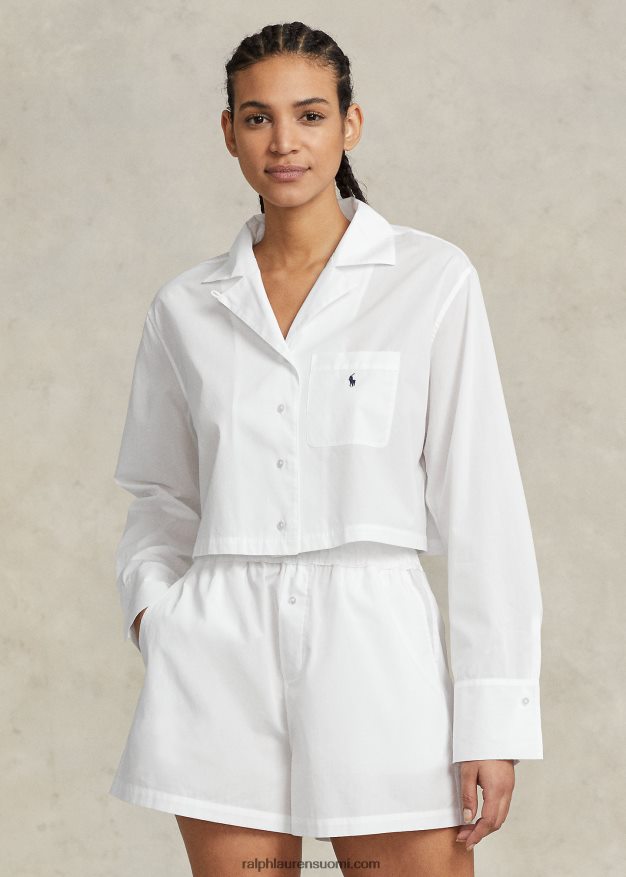 Ralph Lauren naiset crop toppi & boxer popliini pyjamasetti 0Z24ZR3015 valkoinen pilvi