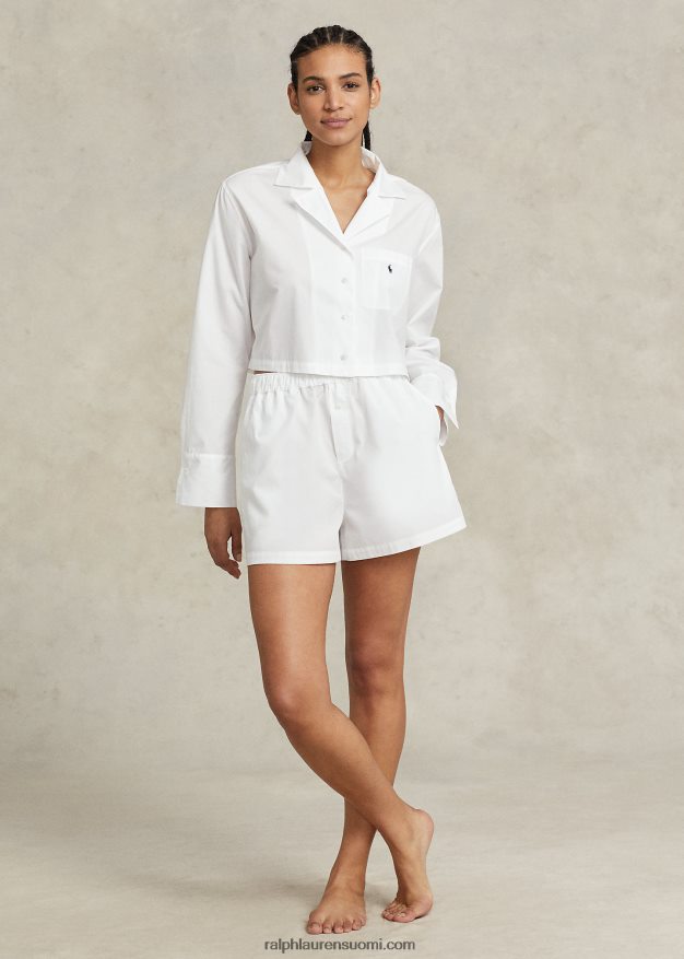 Ralph Lauren naiset crop toppi & boxer popliini pyjamasetti 0Z24ZR3015 valkoinen pilvi