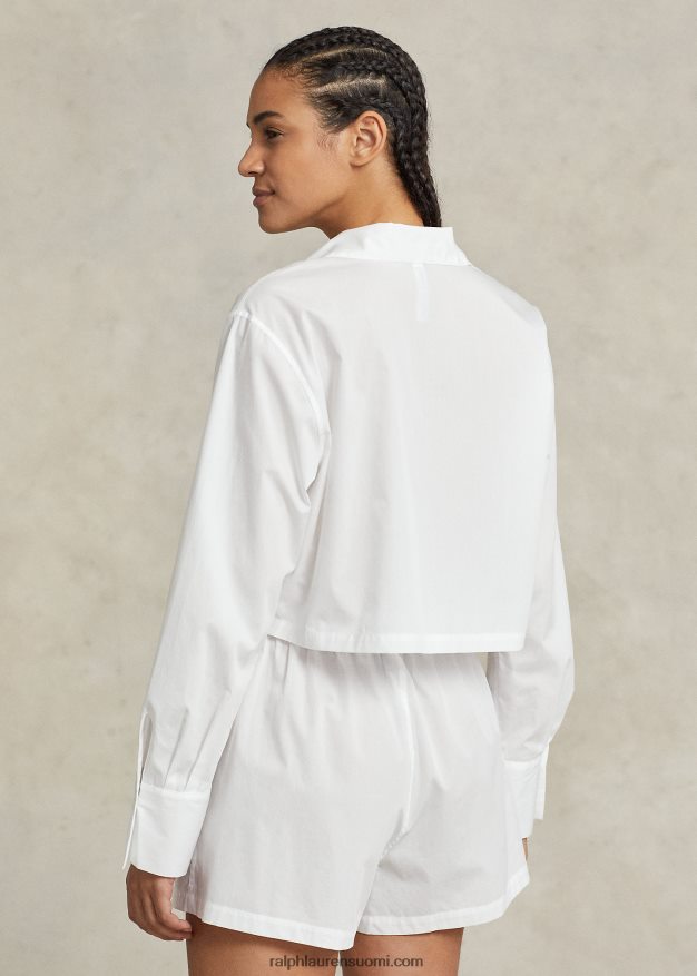 Ralph Lauren naiset crop toppi & boxer popliini pyjamasetti 0Z24ZR3015 valkoinen pilvi