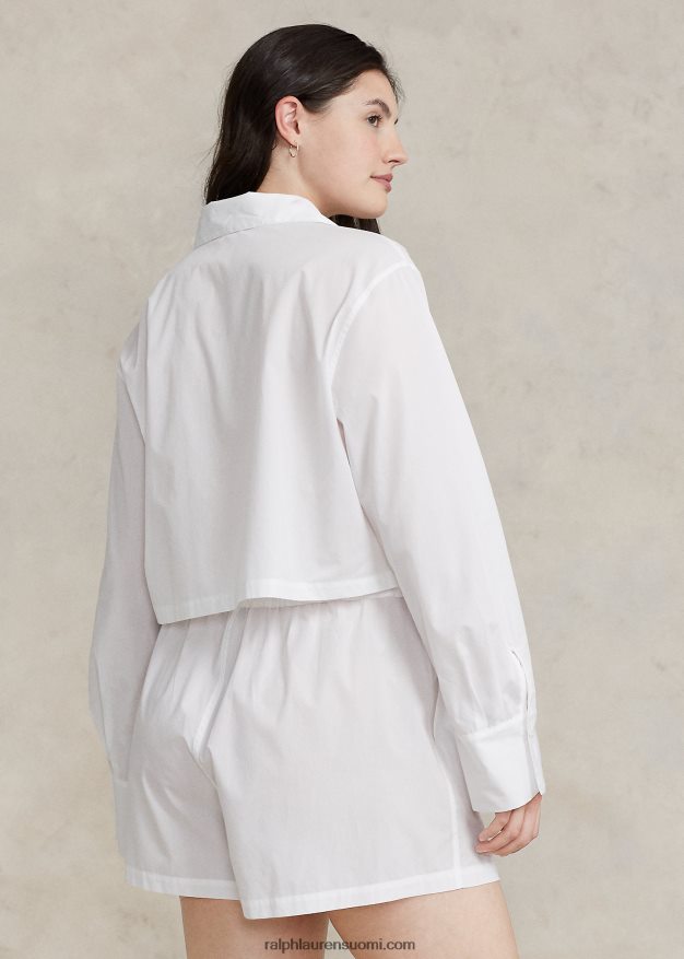 Ralph Lauren naiset crop toppi & boxer popliini pyjamasetti 0Z24ZR3015 valkoinen pilvi