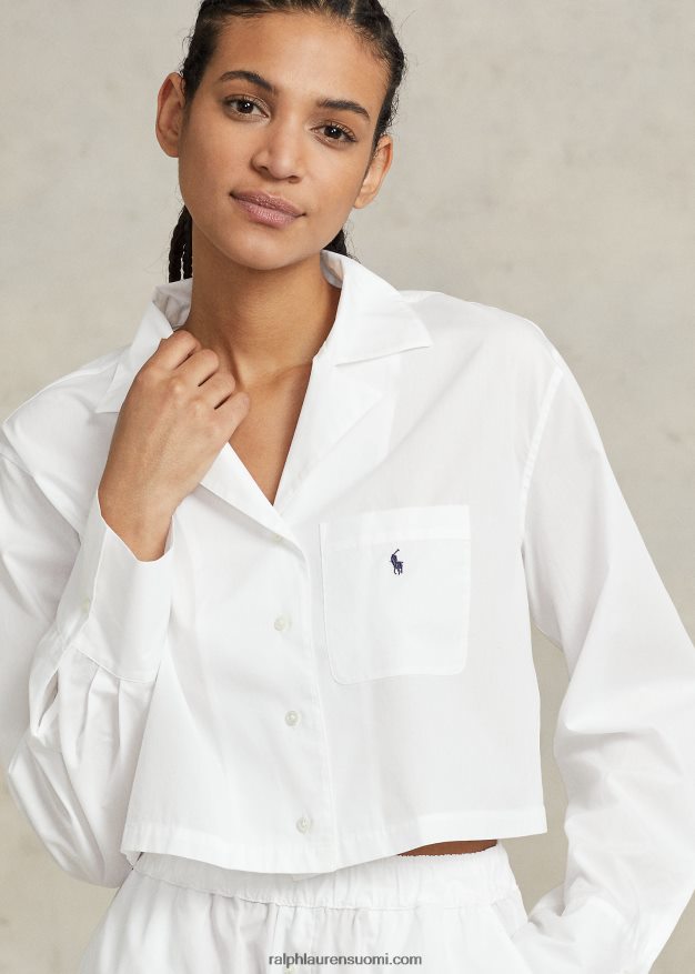 Ralph Lauren naiset crop toppi & boxer popliini pyjamasetti 0Z24ZR3015 valkoinen pilvi