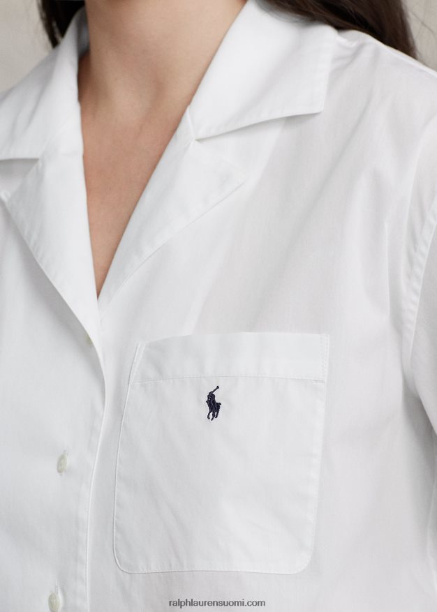 Ralph Lauren naiset crop toppi & boxer popliini pyjamasetti 0Z24ZR3015 valkoinen pilvi