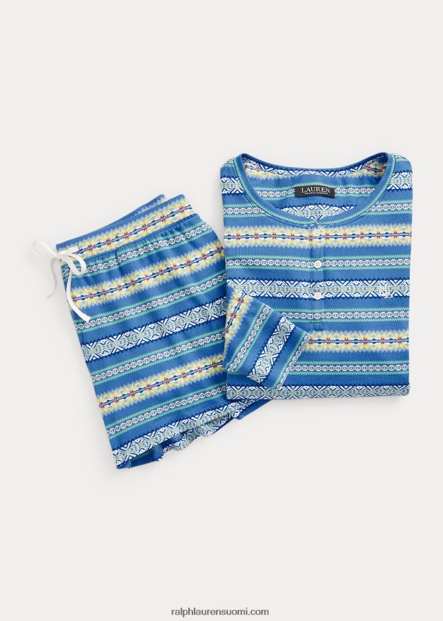 Ralph Lauren naiset fair isle jersey boxer pyjama setti 0Z24ZR9577 sininen printti