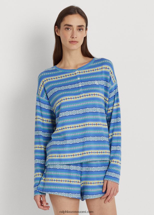 Ralph Lauren naiset fair isle jersey boxer pyjama setti 0Z24ZR9577 sininen printti