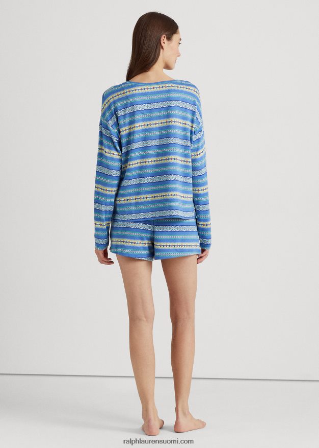 Ralph Lauren naiset fair isle jersey boxer pyjama setti 0Z24ZR9577 sininen printti