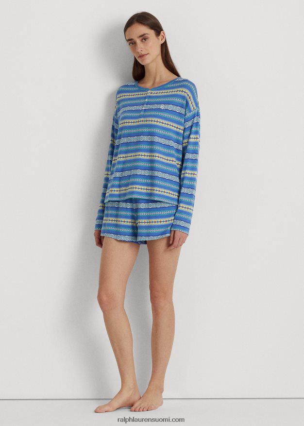 Ralph Lauren naiset fair isle jersey boxer pyjama setti 0Z24ZR9577 sininen printti