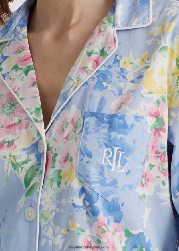 Ralph Lauren naiset kukka-satiini-nukkumissetti 0Z24ZR4130 sininen kukkainen