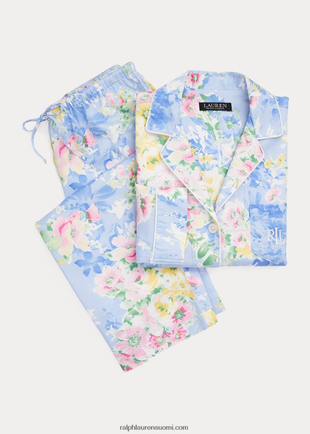 Ralph Lauren naiset kukka-satiini-nukkumissetti 0Z24ZR4462 sininen kukkainen