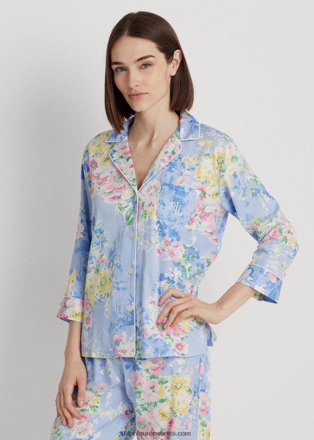 Ralph Lauren naiset kukka-satiini-nukkumissetti 0Z24ZR4462 sininen kukkainen