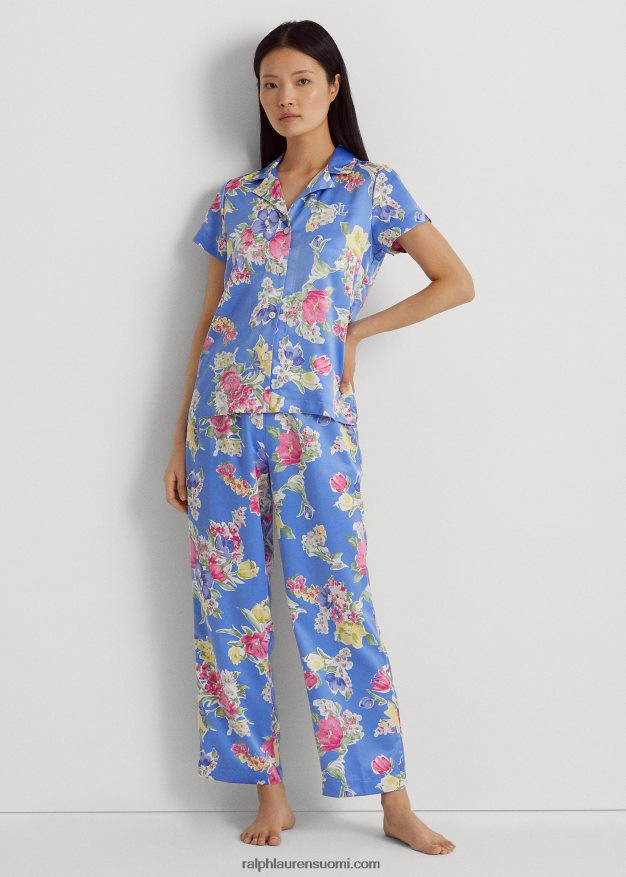 Ralph Lauren naiset kukka satiininen nukkumissetti 0Z24ZR9421 sininen kukkainen