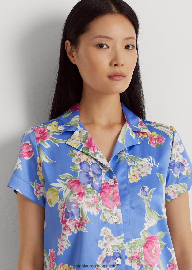 Ralph Lauren naiset kukka satiininen nukkumissetti 0Z24ZR9421 sininen kukkainen