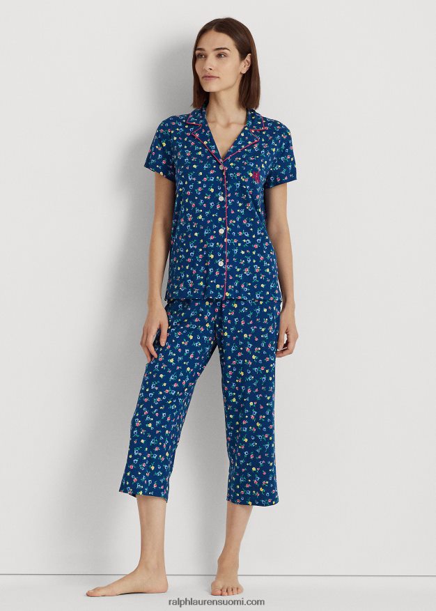 Ralph Lauren naiset kukkainen jersey capri nukkumissetti 0Z24ZR9538 laivasto printti