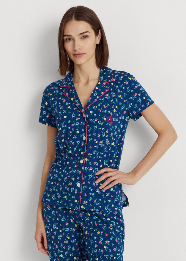 Ralph Lauren naiset kukkainen jersey capri nukkumissetti 0Z24ZR9538 laivasto printti