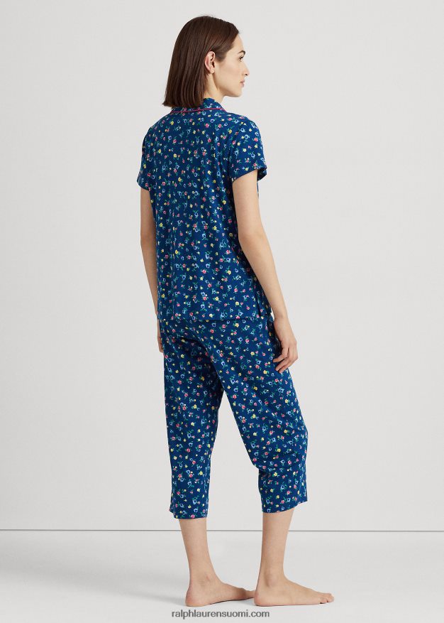 Ralph Lauren naiset kukkainen jersey capri nukkumissetti 0Z24ZR9538 laivasto printti