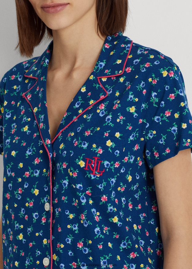 Ralph Lauren naiset kukkainen jersey capri nukkumissetti 0Z24ZR9538 laivasto printti