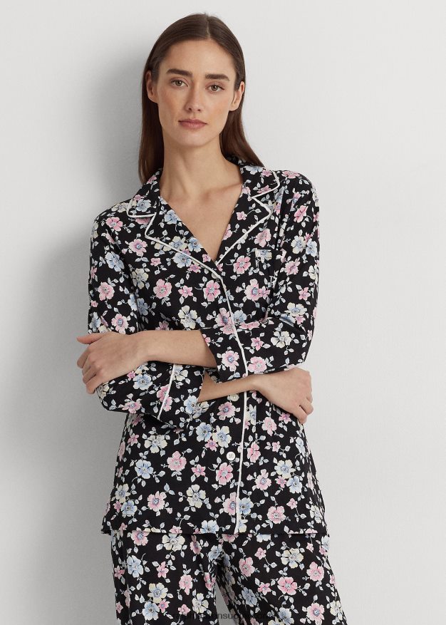 Ralph Lauren naiset kukkainen jersey-nukkusetti 0Z24ZR4468 musta jauhettu kukka
