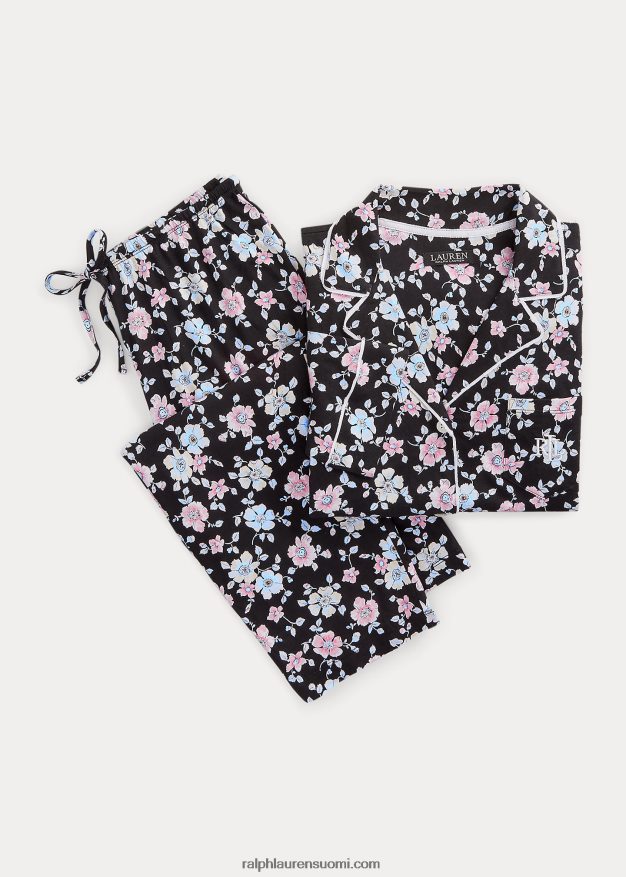 Ralph Lauren naiset kukkainen jersey-nukkusetti 0Z24ZR4468 musta jauhettu kukka