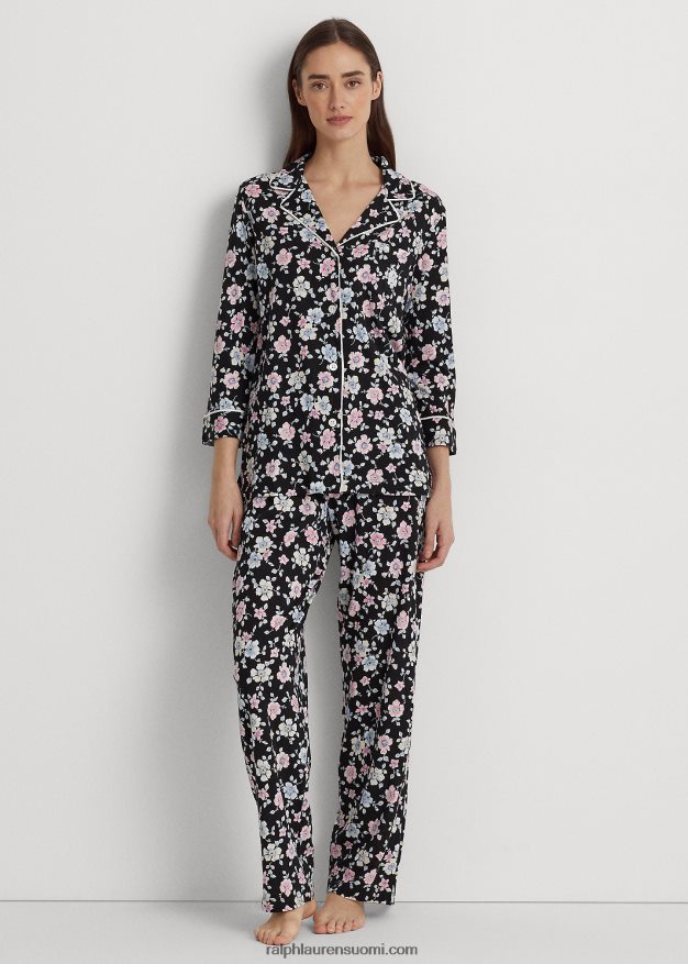 Ralph Lauren naiset kukkainen jersey-nukkusetti 0Z24ZR4468 musta jauhettu kukka