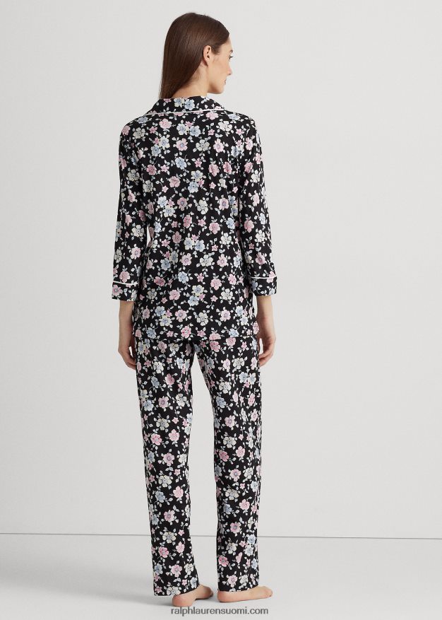 Ralph Lauren naiset kukkainen jersey-nukkusetti 0Z24ZR4468 musta jauhettu kukka