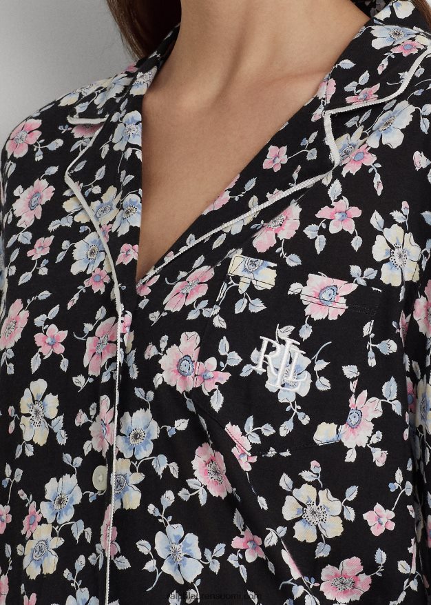 Ralph Lauren naiset kukkainen jersey-nukkusetti 0Z24ZR4468 musta jauhettu kukka