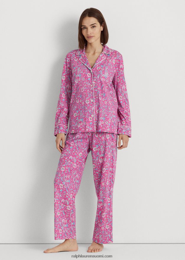 Ralph Lauren naiset kukkainen jersey-nukkusetti 0Z24ZR9582 vaaleanpunainen kukka