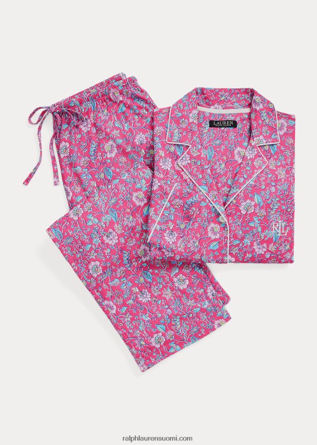 Ralph Lauren naiset kukkainen jersey-nukkusetti 0Z24ZR9582 vaaleanpunainen kukka