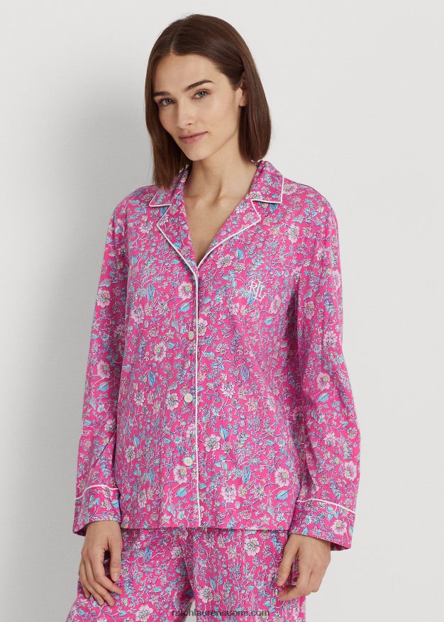 Ralph Lauren naiset kukkainen jersey-nukkusetti 0Z24ZR9582 vaaleanpunainen kukka