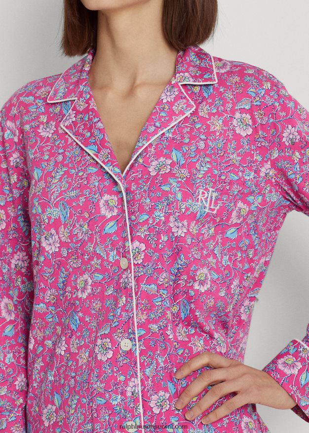 Ralph Lauren naiset kukkainen jersey-nukkusetti 0Z24ZR9582 vaaleanpunainen kukka