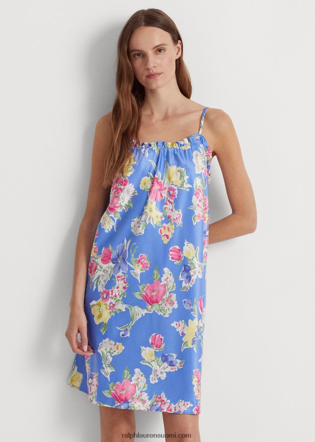 Ralph Lauren naiset kukkakuvioinen satiininen hihaton yöpaita 0Z24ZR9416 sininen kukkainen
