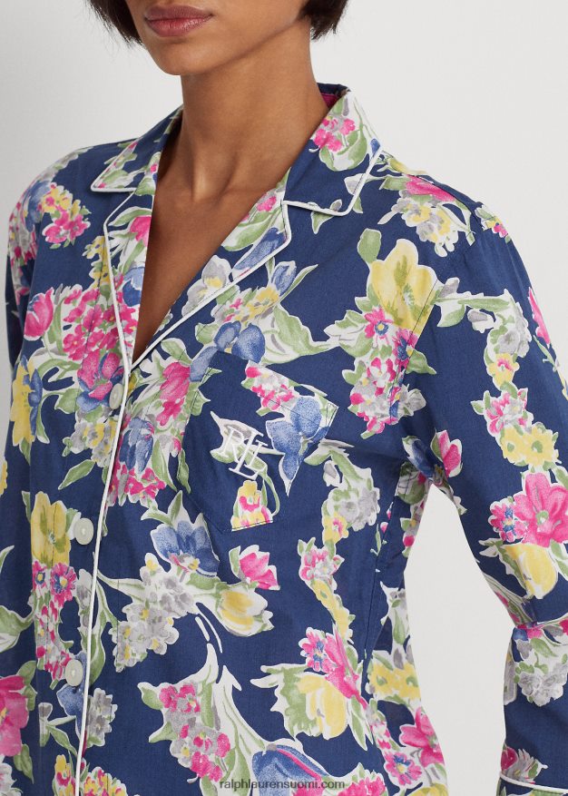 Ralph Lauren naiset kukkapuuvillasekoitetta nurmikon capri-nukkusetti 0Z24ZR9414 laivasto printti
