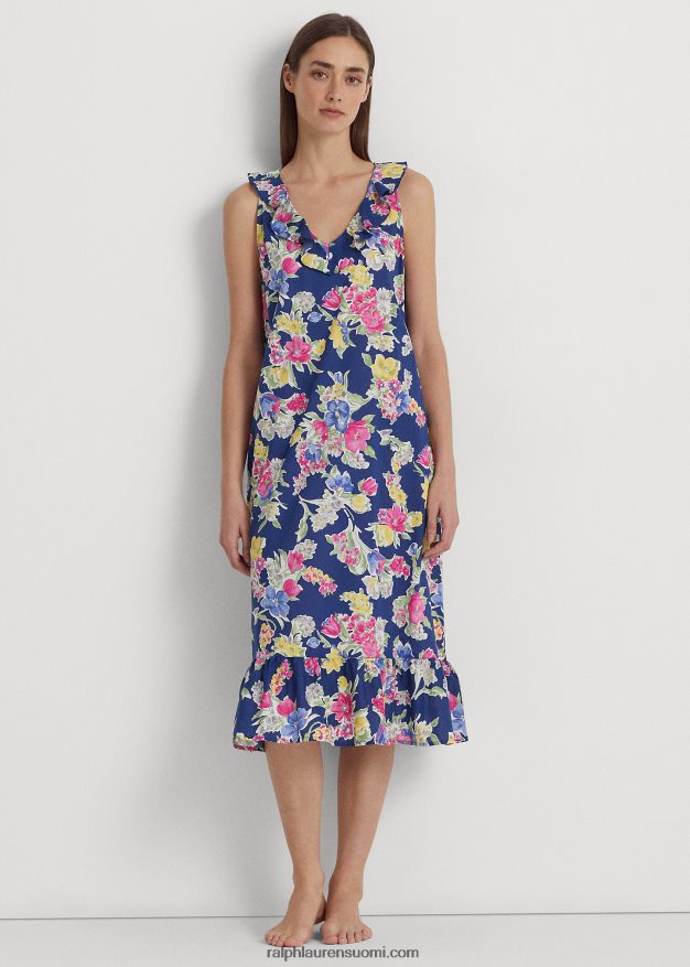 Ralph Lauren naiset kukkapuuvillasekoitettu balettiyöpaita 0Z24ZR3977 laivasto printti