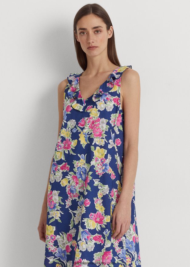 Ralph Lauren naiset kukkapuuvillasekoitettu balettiyöpaita 0Z24ZR3977 laivasto printti