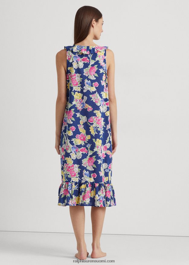 Ralph Lauren naiset kukkapuuvillasekoitettu balettiyöpaita 0Z24ZR3977 laivasto printti