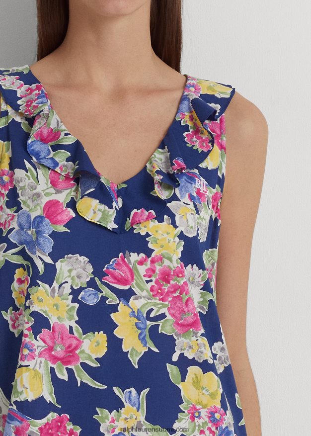 Ralph Lauren naiset kukkapuuvillasekoitettu balettiyöpaita 0Z24ZR3977 laivasto printti