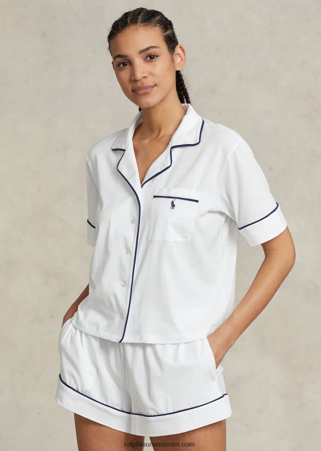 Ralph Lauren naiset lyhythihainen jerseypyjamasetti 0Z24ZR3006 valkoinen pilvi